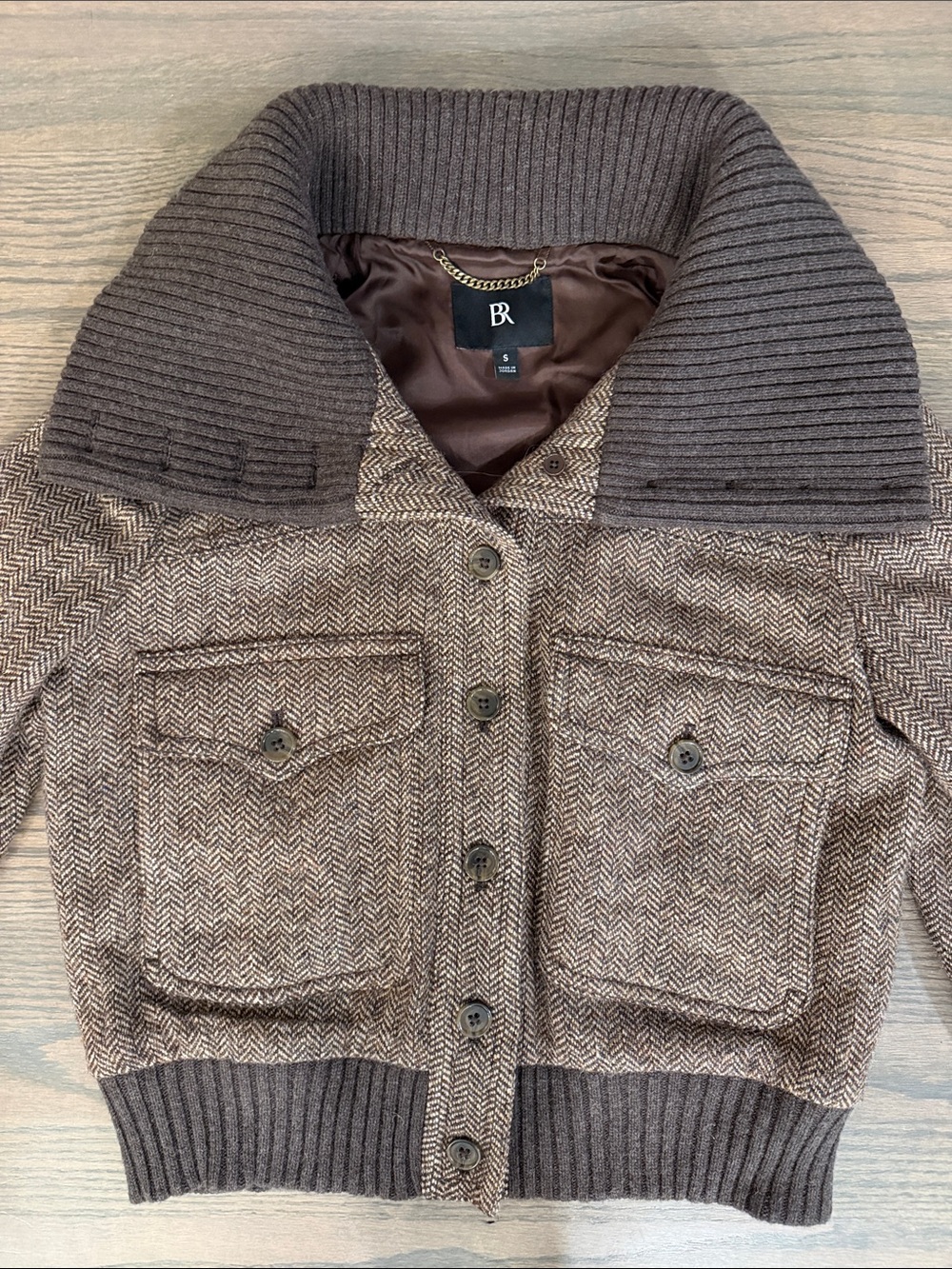 Banana Republic Brown Herringbone Knit-Collar Jacket